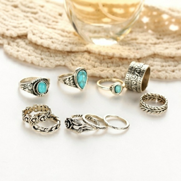 10 Ring Set Vintage style Turquoise - Picture 4 of 5